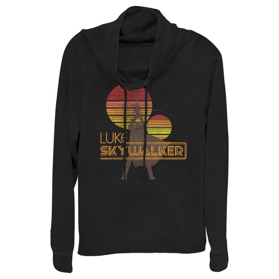 Junior's Star Wars Retro Luke Skywalker Silhouette  Cowl Neck Sweatshirt Black X Large