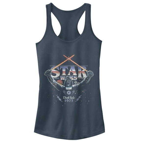 Junior's Star Wars Retro Vader Lightsaber X  Racerback Tank Top Indigo Small