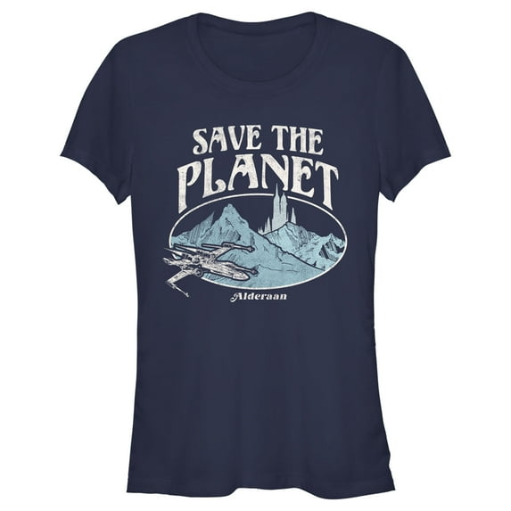Junior's Star Wars: Return of the Jedi Save the Planet Graphic Tee Navy Blue 2X Large