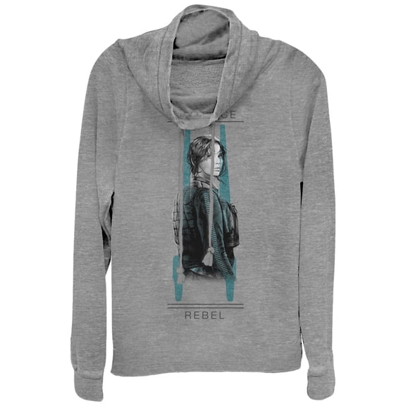 Junior's Star Wars Rogue One Jyn Defiance U-Wing Cowl Neck Sweatshirt Gray Heather Large