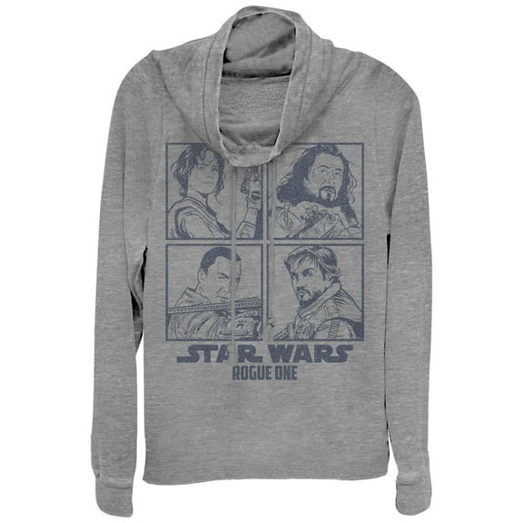 Junior's Star Wars Rogue One Rebel Hero Square  Cowl Neck Sweatshirt Gray Heather Medium