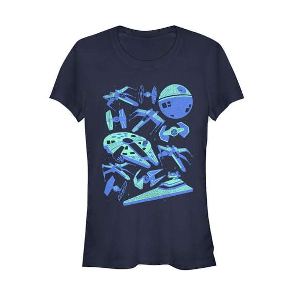 Junior's Star Wars Spaceship Collage  Graphic Tee Navy Blue 2X Large