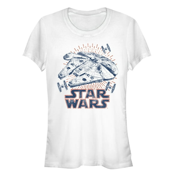 Junior's Star Wars Spaceship Flash Print  Graphic Tee White Medium