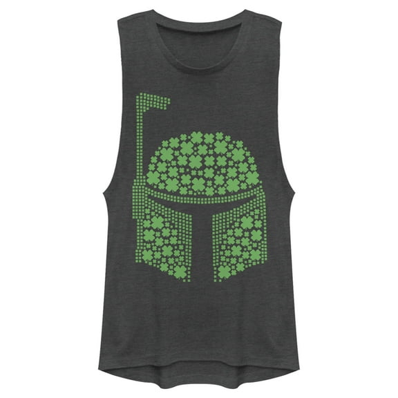 Junior's Star Wars St. Patrick's Day Boba Fett Clover Helmet  Festival Muscle Graphic Tee Charcoal Large