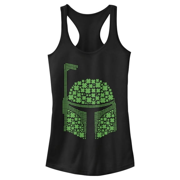 Junior's Star Wars St. Patrick's Day Boba Fett Clover Helmet Racerback Tank Top Black X Large