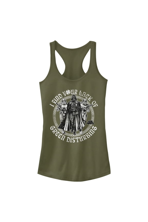 Junior's Star Wars St. Patrick's Day I Find Your Lack of Green Disturbing Racerback Tank Top Military Green X Small