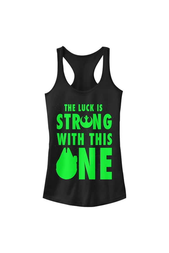 Junior's Star Wars St. Patrick's Day Luck is Strong Falcon  Racerback Tank Top Black X Large