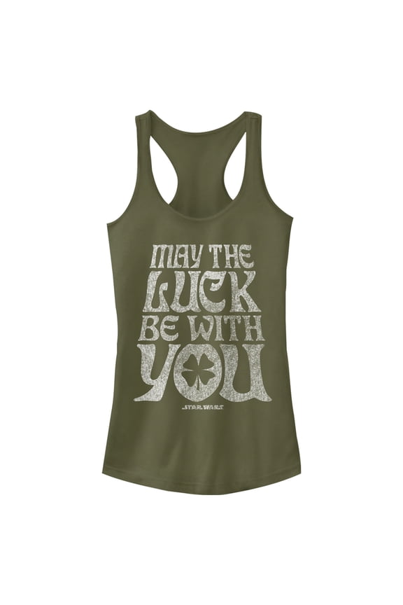 Junior's Star Wars St. Patrick's Day May The Luck Be With You Racerback Tank Top Military Green Medium