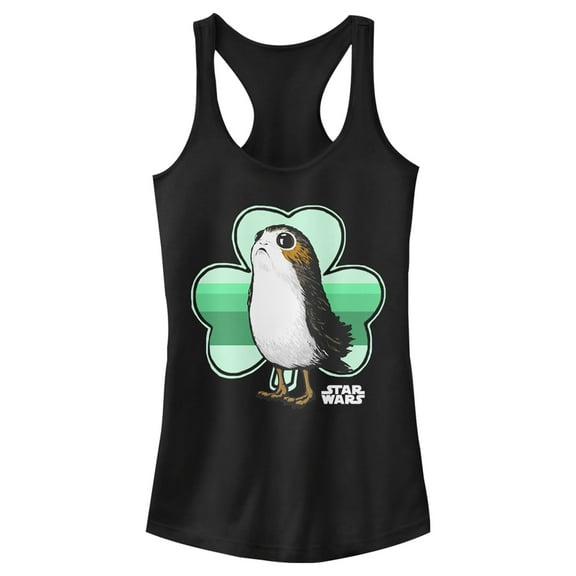 Junior's Star Wars St. Patrick's Day Porg and a Shamrock Racerback Tank Top Black Large