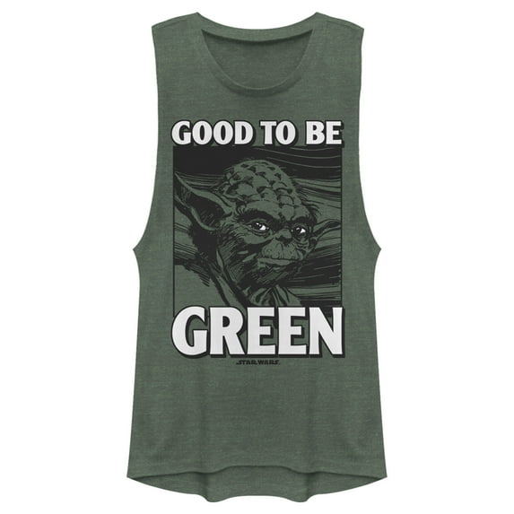 Junior's Star Wars St. Patrick's Day Yoda Good to Be Green Festival Muscle Graphic Tee Pine Green Heather 2X Large