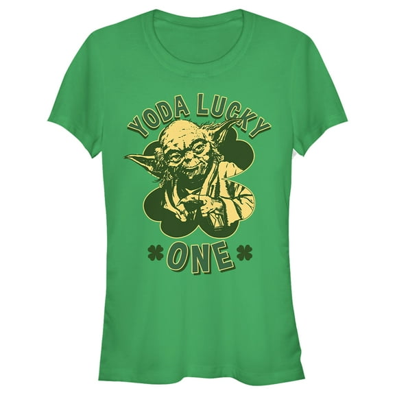 Junior's Star Wars St. Patrick's Day Yoda Lucky One  Graphic Tee Kelly Green Medium