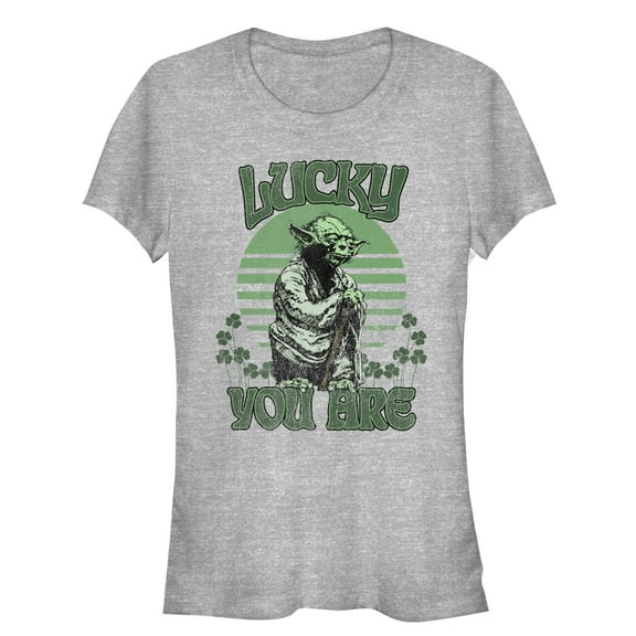 Junior's Star Wars St. Patrick's Day Yoda Lucky You Are Clovers  Graphic Tee Athletic Heather Large