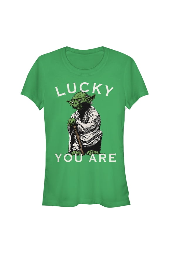 Junior's Star Wars St. Patrick's Day Yoda Lucky You Are Graphic Tee Kelly Green 2X Large