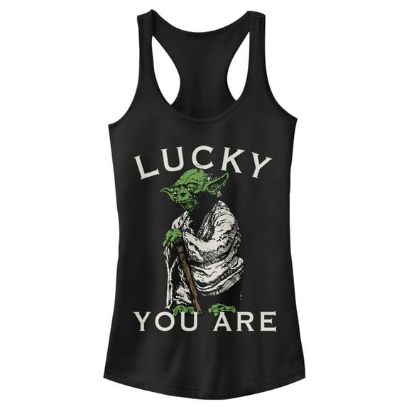 Junior's Star Wars St. Patrick's Day Yoda Lucky You Are  Racerback Tank Top Black Small