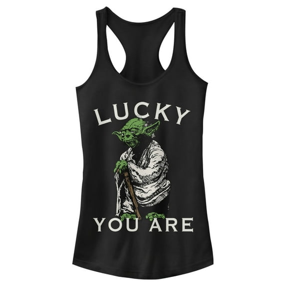 Junior's Star Wars St. Patrick's Day Yoda Lucky You Are Racerback Tank Top Black X Large