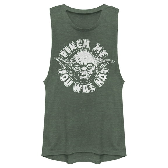 Junior's Star Wars St. Patrick's Day Yoda Pinch Me Not  Festival Muscle Graphic Tee Pine Green Heather Small