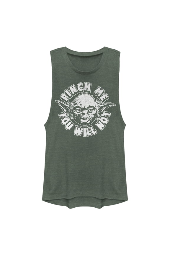 Junior's Star Wars St. Patrick's Day Yoda Pinch Me Not Festival Muscle Graphic Tee Pine Green Heather Small