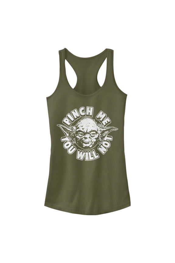 Junior's Star Wars St. Patrick's Day Yoda Pinch Me Not  Racerback Tank Top Military Green X Large