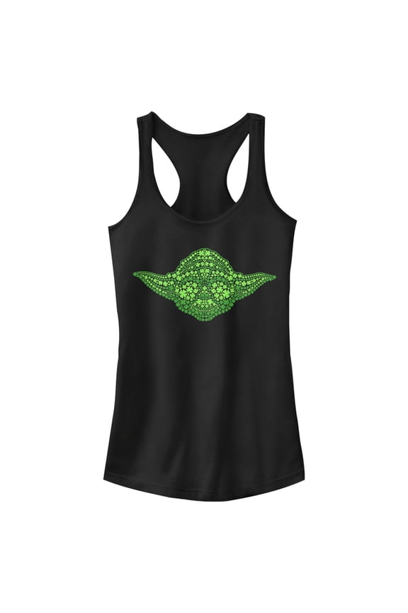 Junior's Star Wars St. Patrick's Yoda Clover Face Racerback Tank Top Black Large