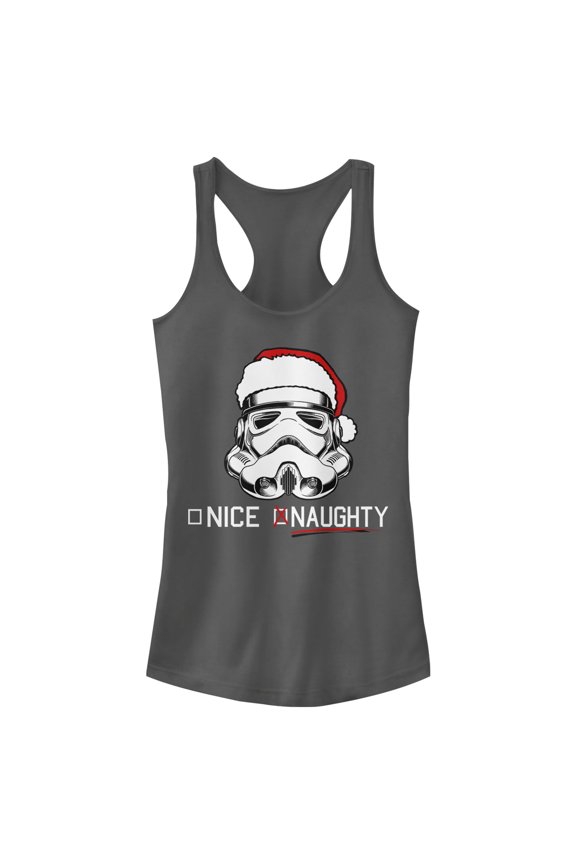Junior's Star Wars Stormtrooper Naughty List  Racerback Tank Top Charcoal Medium