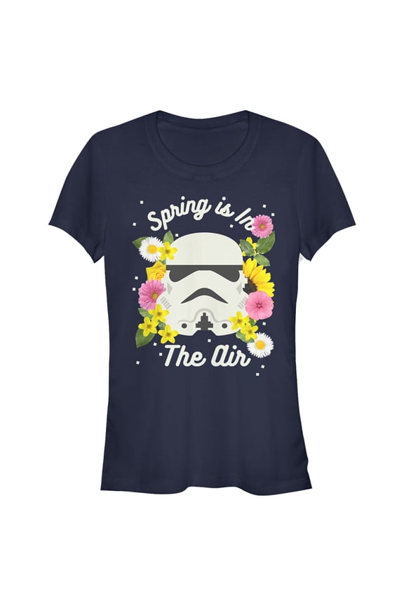 Junior's Star Wars Stormtrooper Spring is in the Air Graphic Tee Navy Blue Small