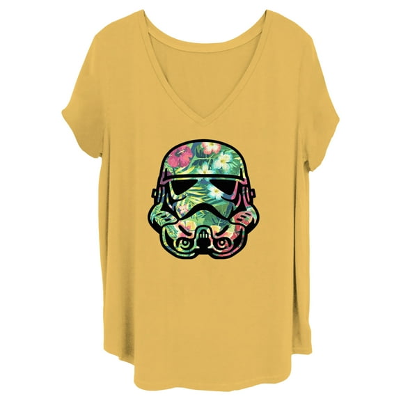 Junior's Star Wars Stormtrooper Tropical Portrait  Graphic Tee Ochre 1X