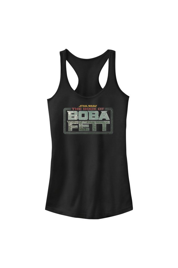 Junior's Star Wars: The Book of Boba Fett Distressed Logo Racerback Tank Top Black Small