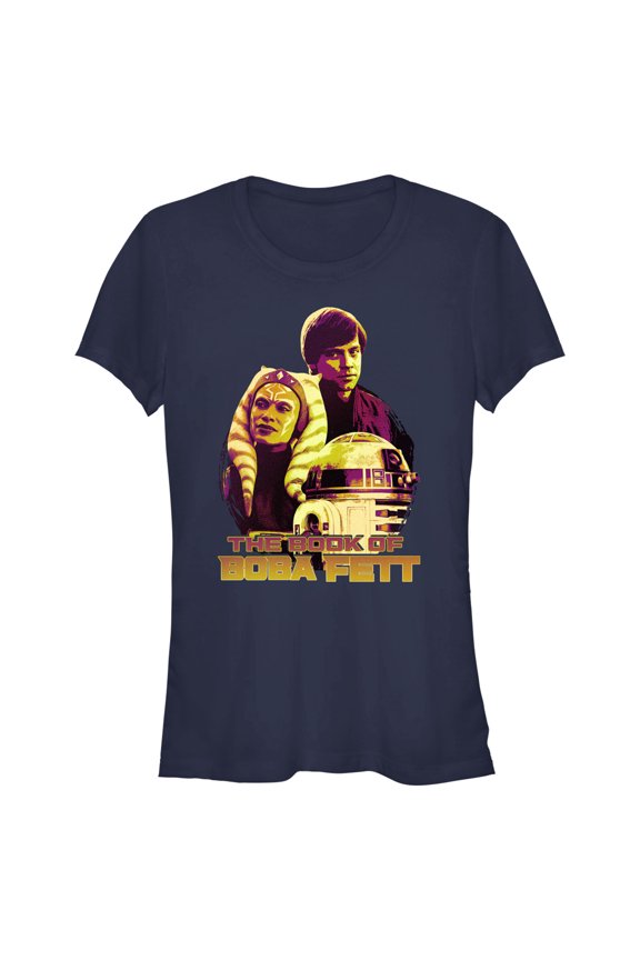 Junior's Star Wars: The Book of Boba Fett R2-D2, Skywalker, Tano Old Friends Graphic Tee Navy Blue 2X Large