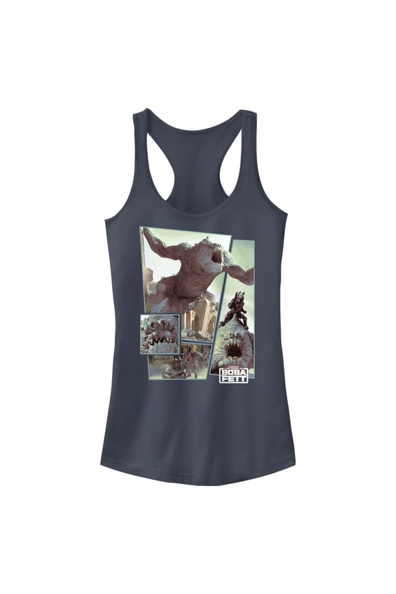 Junior's Star Wars: The Book of Boba Fett Rancor Attack Racerback Tank Top Indigo 2X Large