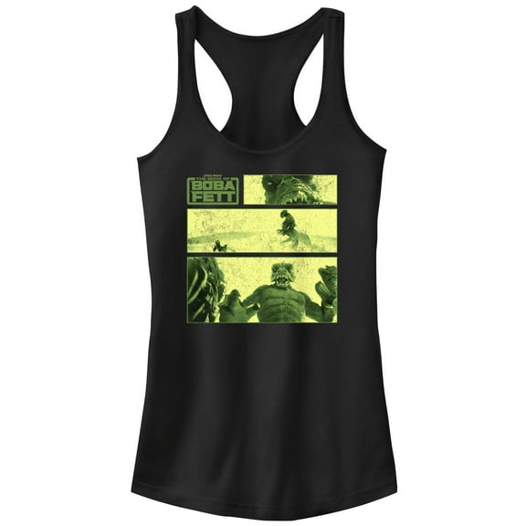 Junior's Star Wars: The Book of Boba Fett Sand Creature Panel  Racerback Tank Top Black Large