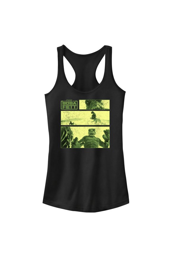 Junior's Star Wars: The Book of Boba Fett Sand Creature Panel Racerback Tank Top Black Medium
