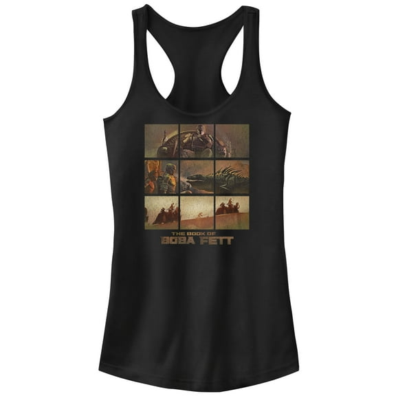 Junior's Star Wars: The Book of Boba Fett Tatooine Desert Comic Panels  Racerback Tank Top Black 2X Large