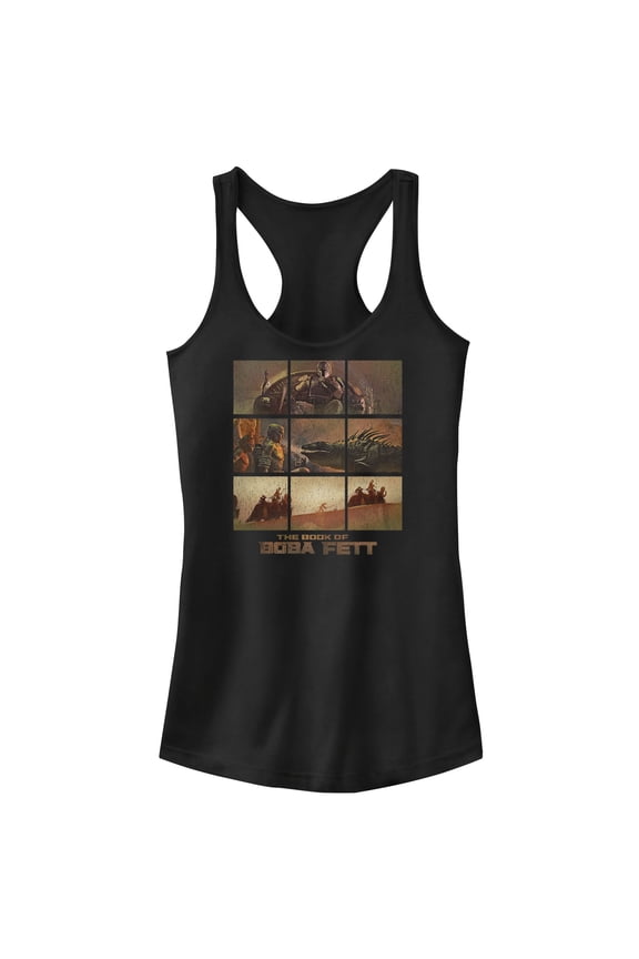 Junior's Star Wars: The Book of Boba Fett Tatooine Desert Comic Panels Racerback Tank Top Black Large