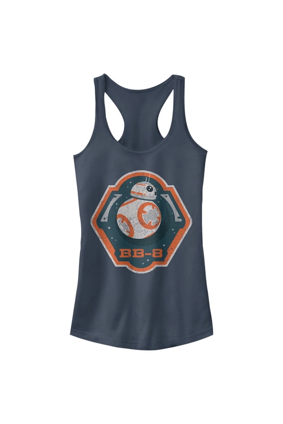 Junior's Star Wars The Force Awakens BB-8 Badge Racerback Tank Top Indigo X Large