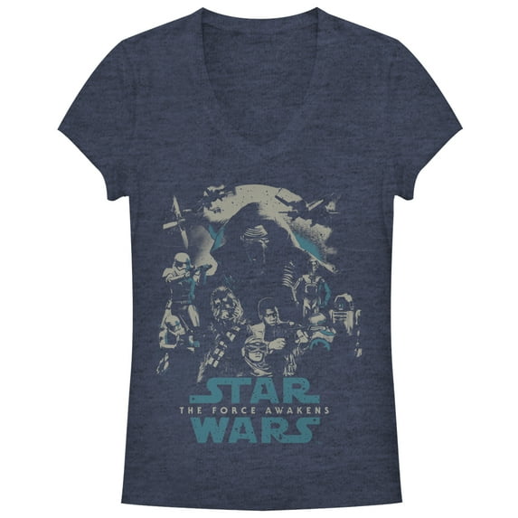 Juniors Star Wars The Force Awakens Group Shot V Neck Navy Blue Heather Small Sold by Art.Com
