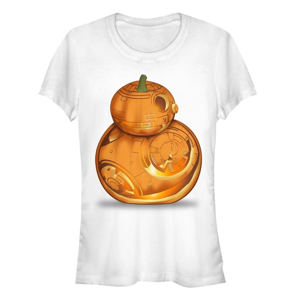Junior's Star Wars The Force Awakens Halloween BB-8 Pumpkin Graphic Tee White Medium