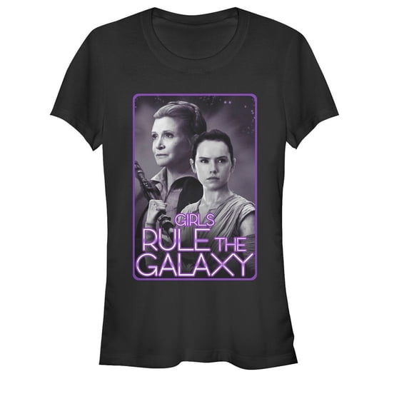 Junior's Star Wars The Force Awakens Leia and Rey Rule the Galaxy Graphic Tee Black 2X Large