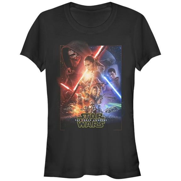 Junior's Star Wars The Force Awakens Movie Poster  Graphic Tee Black Small