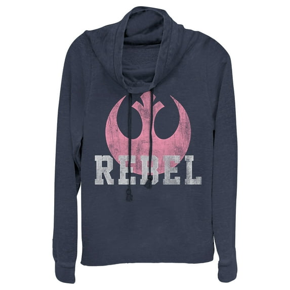 Junior's Star Wars The Force Awakens Rebel Cowl Neck Sweatshirt Navy Blue X Small