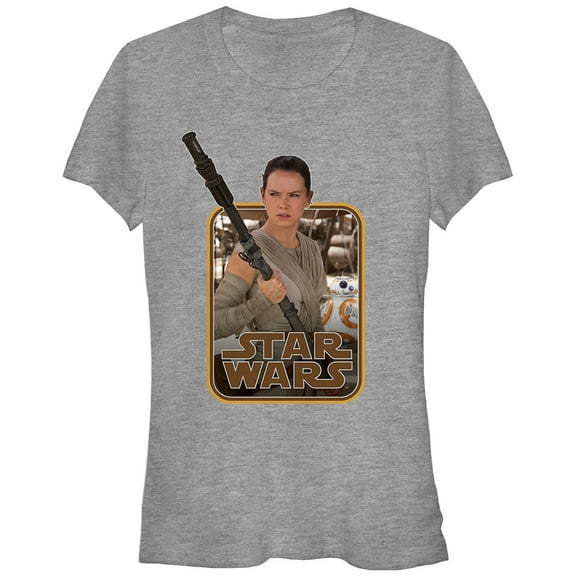 Junior's Star Wars The Force Awakens Retro Rey and BB-8  Graphic Tee Athletic Heather Small