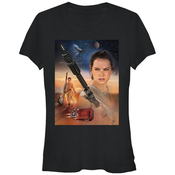 Junior's Star Wars The Force Awakens Rey Collage  Graphic Tee Black Small