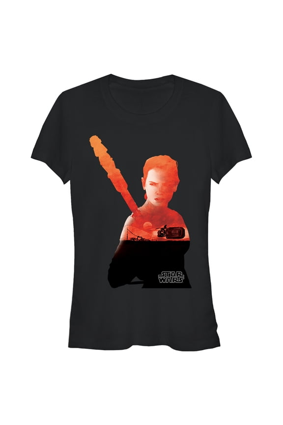 Junior's Star Wars The Force Awakens Rey Speeder Silhouette  Graphic Tee Black Medium