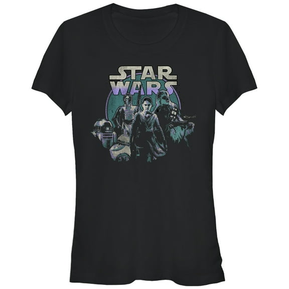 Junior's Star Wars The Force Awakens Rey and Droids  Graphic Tee Black X Large