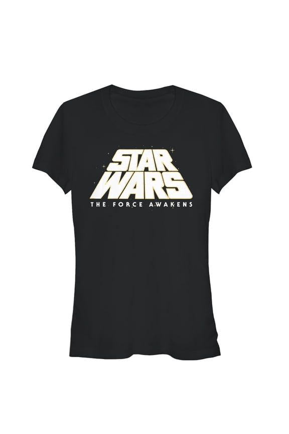 Junior's Star Wars The Force Awakens Starry Logo  Graphic Tee Black Medium