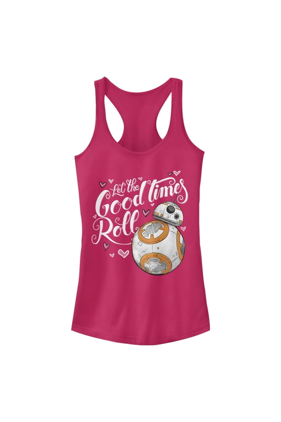 Junior's Star Wars The Force Awakens Valentine BB-8 Good Times Roll Racerback Tank Top Dark Pink Medium