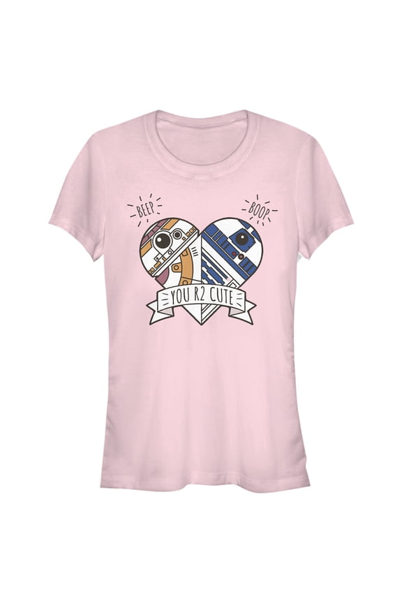 Junior's Star Wars The Force Awakens Valentine Cute Droid Heart Graphic Tee Light Pink Large