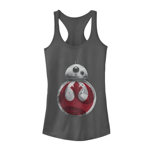 Junior's Star Wars The Last Jedi BB-8 Rebel Symbol  Racerback Tank Top Charcoal Medium