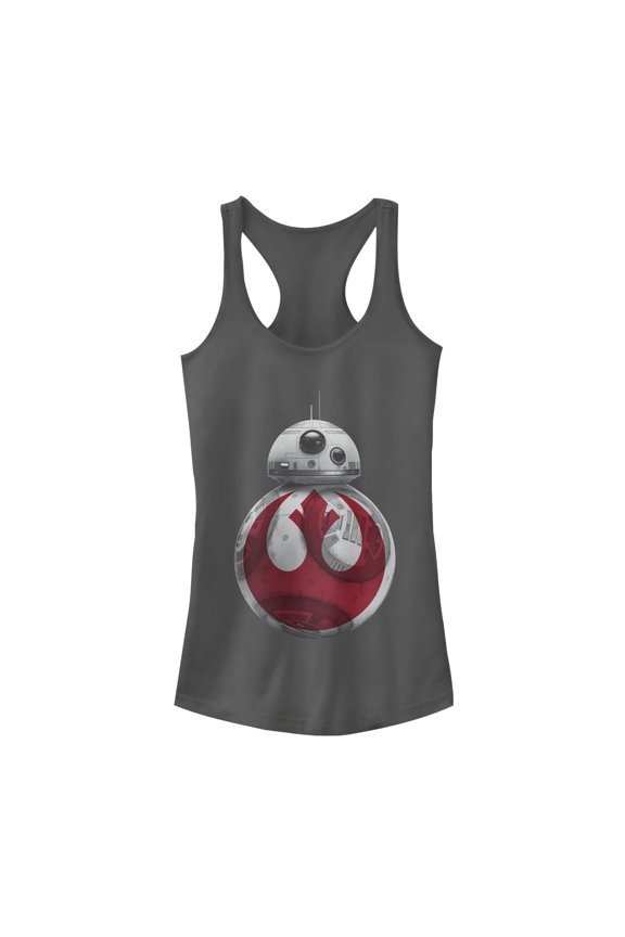 Junior's Star Wars The Last Jedi BB-8 Rebel Symbol Racerback Tank Top Charcoal X Large