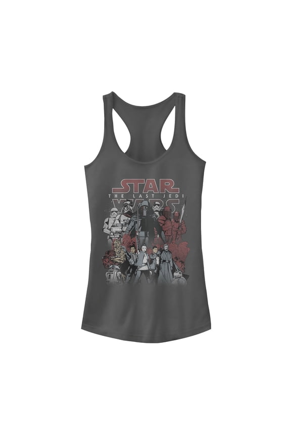 Junior's Star Wars The Last Jedi Group Shot Racerback Tank Top Charcoal Medium