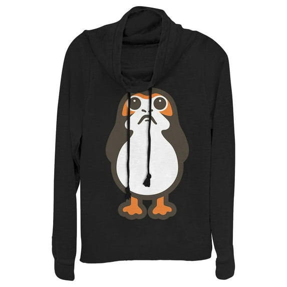 Junior's Star Wars The Last Jedi Porg Cartoon Cowl Neck Sweatshirt Black Small